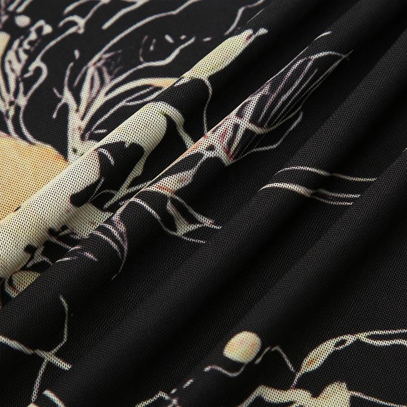 Goth Dark Y2K Aestheics Double Layer Mesh A Line Skirt Women Fashion Florals Print Slim Skirts Fairy Streetwear Gothic Bottoms