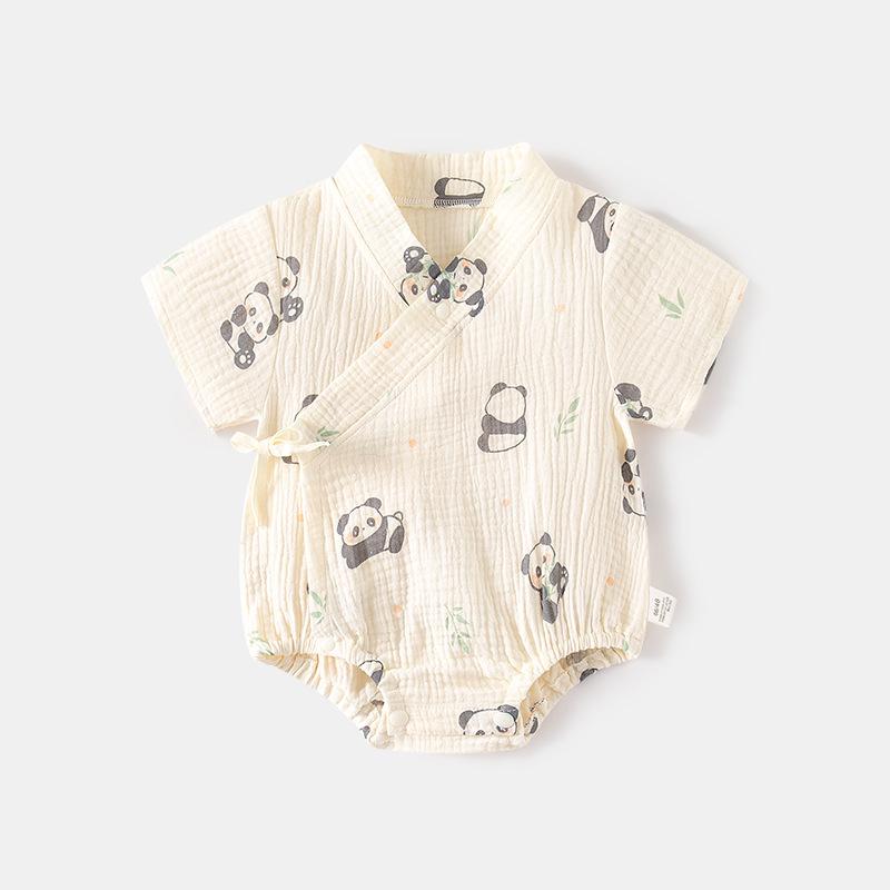Newborn Summer Thin Cotton Gauze Short Sleeve Baby Romper