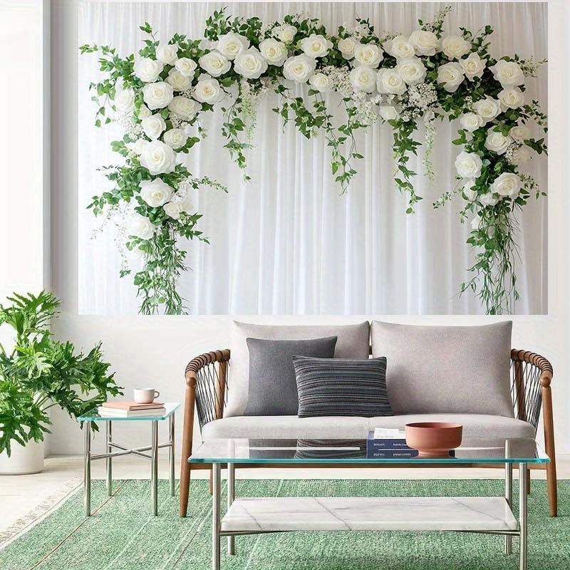 1pc, 2D flat, romantic wedding backdrop with elegant white curtains, perfect for celebrations. (Please send decorations, wsj)