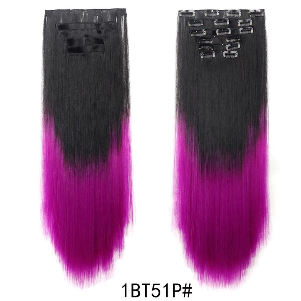 Ensemble de 6 Pièces Postiche Clip In Extensions de Cheveux 24 pouces Long Cheveux Raides Tête Complète Couleur Dégradée Ombrée Aspect Naturel Usage Quotidien
