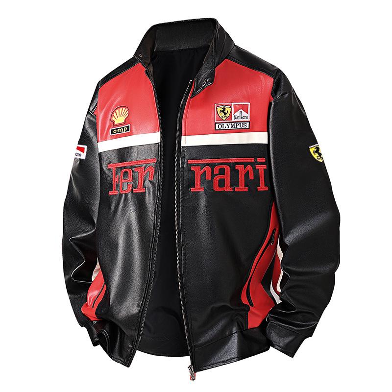 Men's PU Leather Motorcycle Racing Jacket with Velvet Lining - American Style Streetwear Outerwear