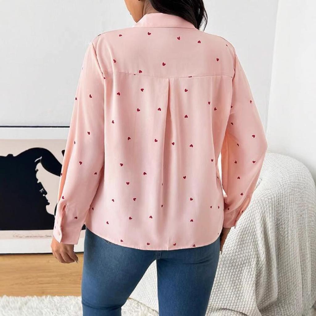 Women's Long-sleeved Lapel Love Printed Shirt