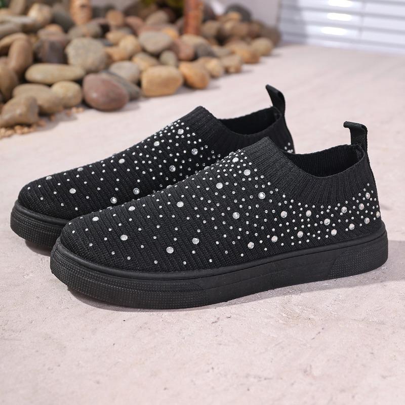 Fashion 2025 Brand Ladies Shoes Slip-on Women's Vulcanize Shoes Fashion Crystal Casual Plus Size Grid Best Seller Breathable Sneakers