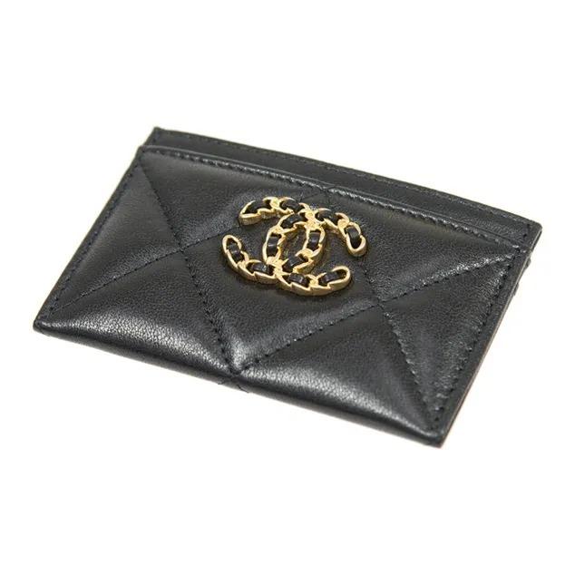 CHANEL 19 Bag Metal-embellished diamond quilting Lambskin leather Cardholder wallet Women's style Black