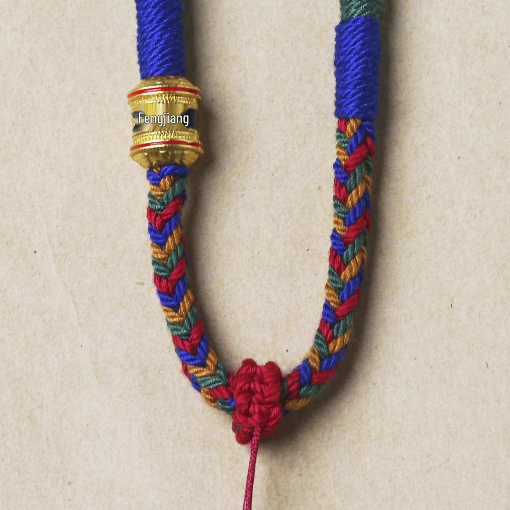 Tibetan Hand-Woven Eight-Strand Cotton Thread Necklace Cord with Safety Buckle for Thangka Amulet