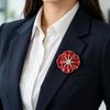 Flower Brooch Pin with Red Enamel-Style Floral Design and Clear Stone Center, Alloy Lapel Accessory for Coats, Scarves, Bags and Commemorative Wear