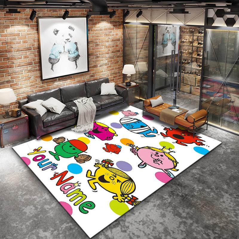 Mr Men Little Miss Benutzerdefinierter Namens Teppich für Wohnzimmer Schlafzimmer Zuhause Sofadekoration, Kinder Spiel rutschfeste Fußmatte