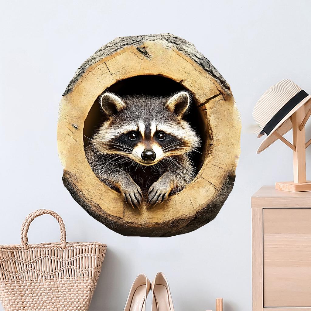 3D Simulation Tree Hollow Raccoon Wall Sticker Self-Adhesive Removable Living Room Bedroom Kids Room Background Wall Home Decor Art Wholesale