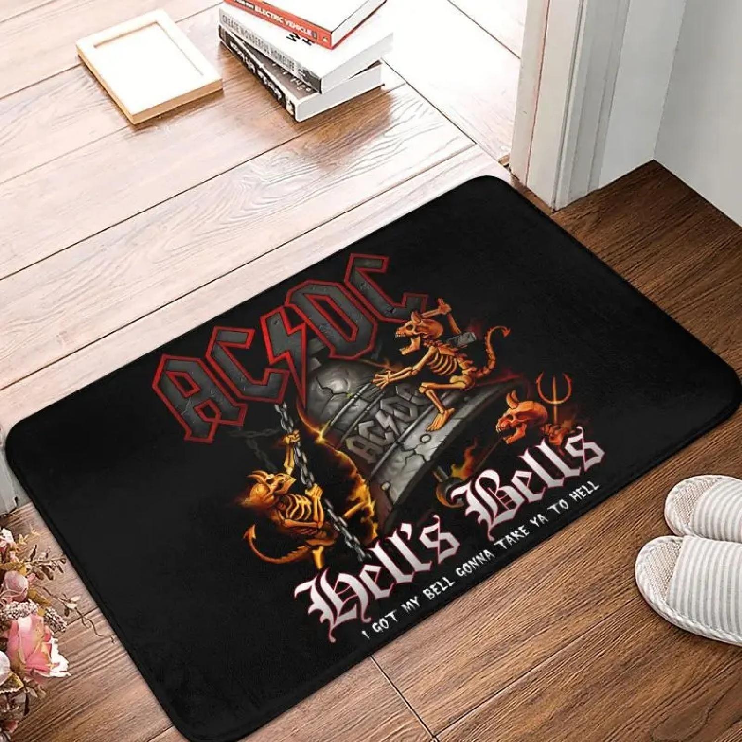 

Hells Bells AC DC Килимок для вхідних дверей Підлоговий Килимок для входу Зовнішній Вінтажний Рок Ванна Кухня Килимок для дверей Садовий Килим Килим M