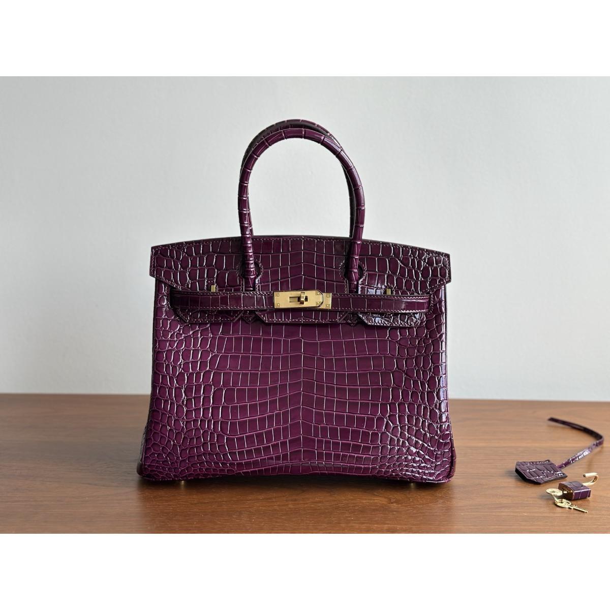 

Kazilan 30 platinum crocodile pattern handmade glossy leather beeswax line large capacity fashion handbag 30cm