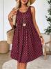 Women's Sleeveless Polka Dot Dress Round Neck Loose A-Line Casual Midi Tank Dress For Daily Beach Wear