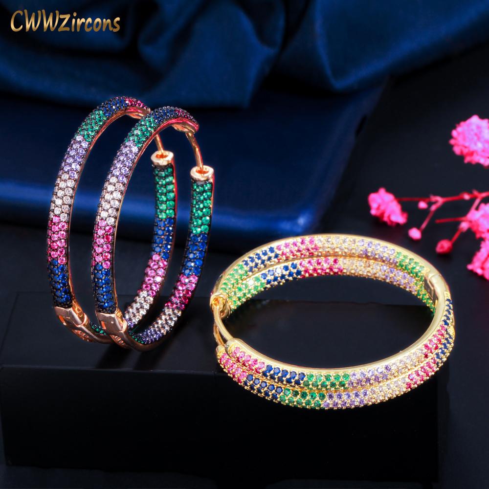 

CWWZircons модные двухцветные радужные циркониевые круглые серьги-кольца для женщин ювелирные изделия в стиле хип-хоп Pendientes Mujer