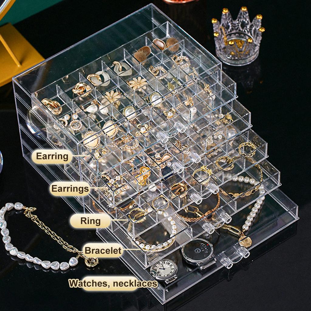 1pc Jewelry drawer storage box, transparent display box, earring, ring, necklace organizing container with compartments