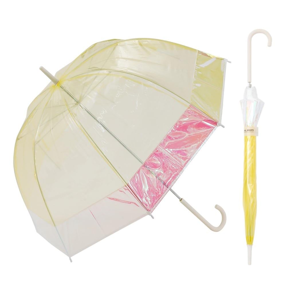 ogawa Aurora Long Umbrella, 60cm, Deep Vinyl Umbrella, LINEDROPS, Yellow, Cut-Apart, Birdcage Design, Manual Opening, Safety Cover, 8 Ribs, 54686