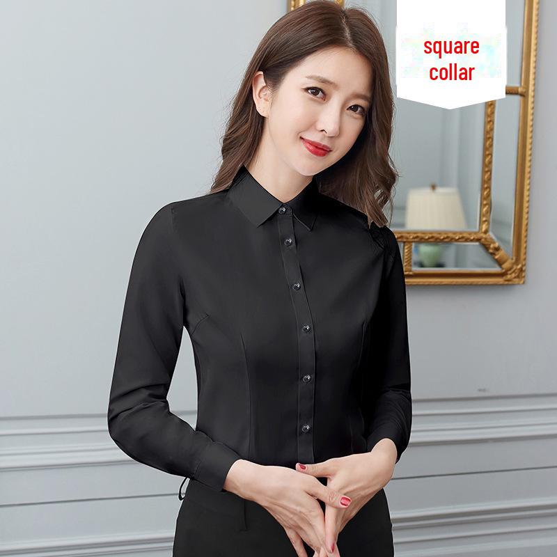 Cămașă Neagră Profesională pentru Femei - Nouă Primăvară/Vară Stil Coreean Haine de Lucru în Gri și Bleumarin, Mărimi Mari Topuri Formale