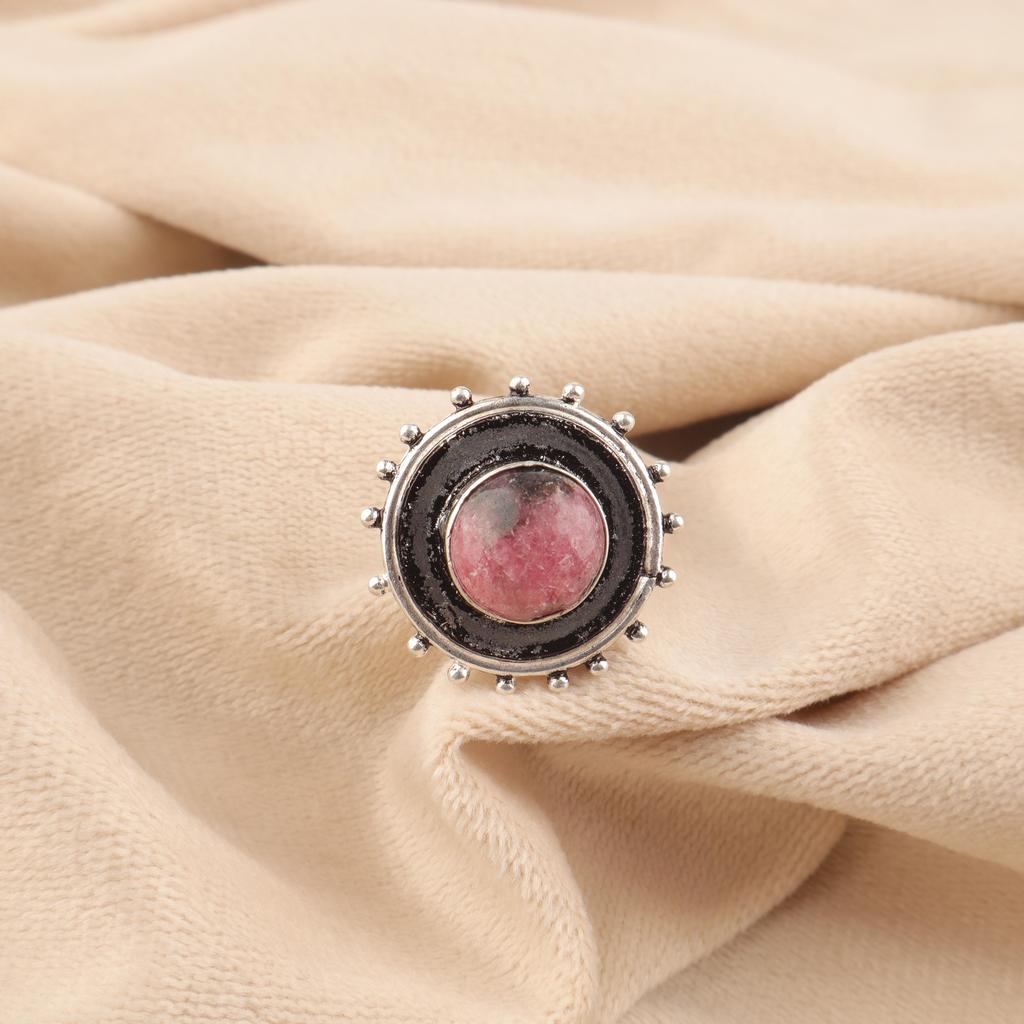 Black Rhodonite Gemstone Jewelry, 925 Solid Sterling Silver Ring Handmade Gorgeous Silver Chain Ring For Wedding Gift