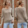 Vintage Mode Elegant Lässig Herbst Rundhals Khaki Einfarbig Damen Strickpullover Langarm Locker