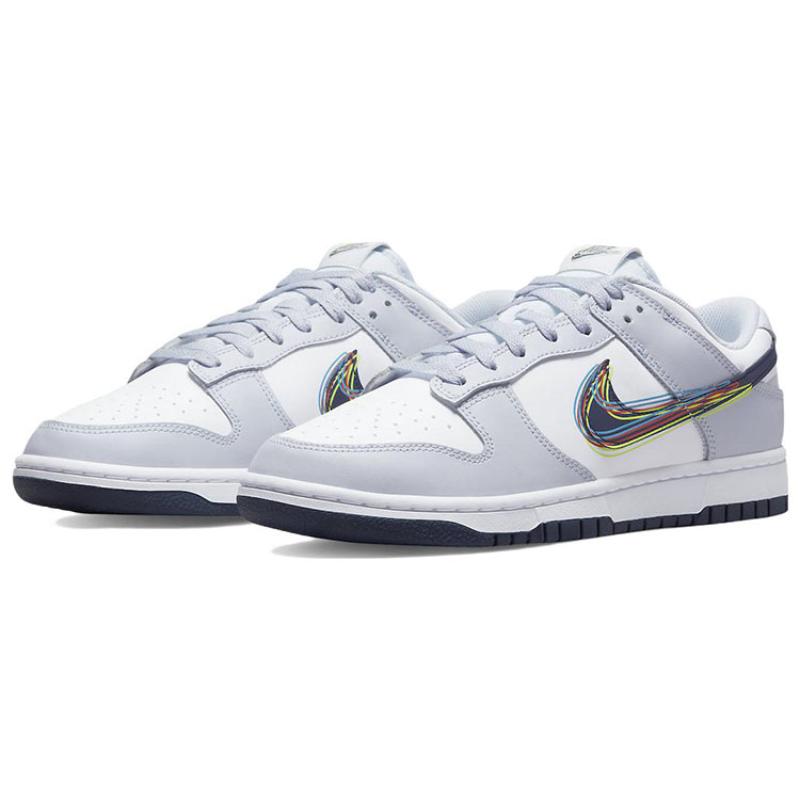 Nike Dunk "3D Swoosh" Leather Slip-resistant Durable Lightweight Low-top Skate Shoes for Men In Grey and White DV6482-100
