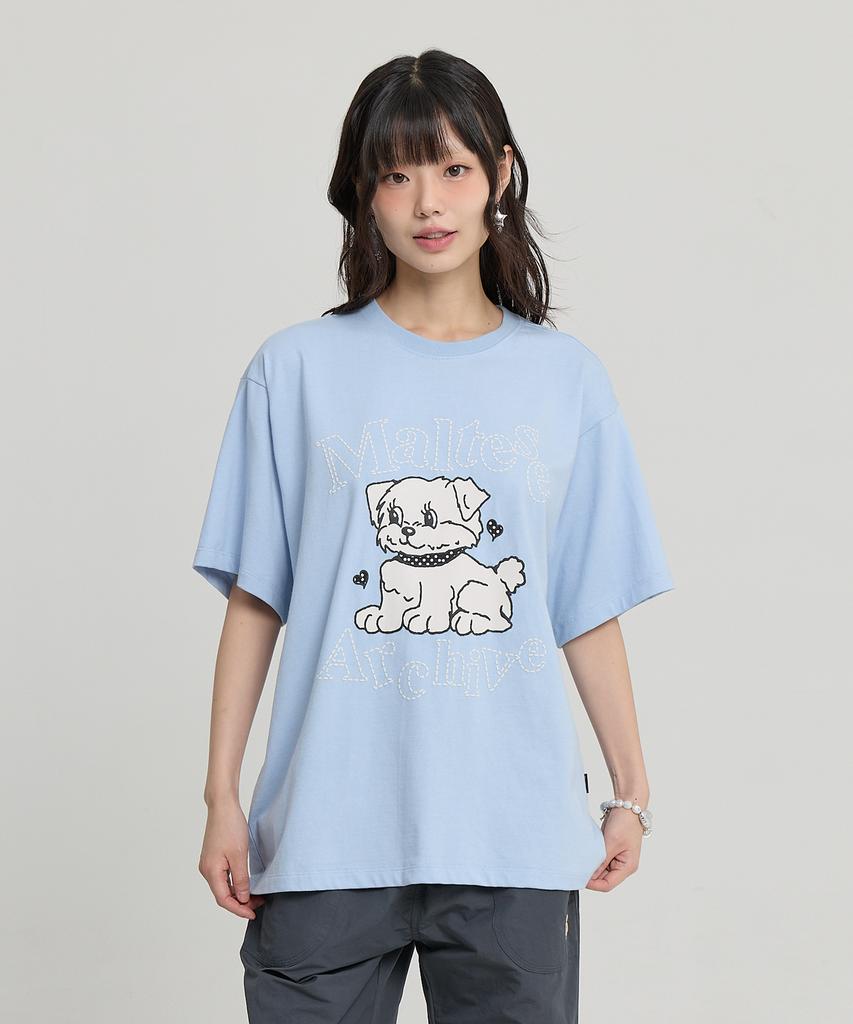 WAIKEI Vintage Cloud Archive Stitch Short Sleeve T-Shirt Sky Blue