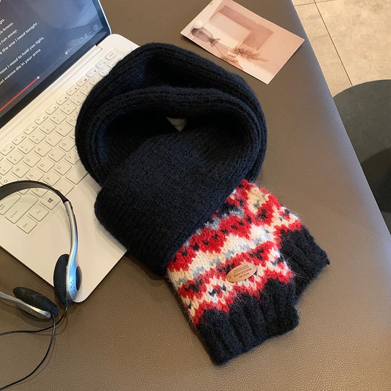 Fair Isle Neujahr Gestrickter Wollschal Rot Damen Winter Neu Koreanische Atmosphäre Warmer Schal