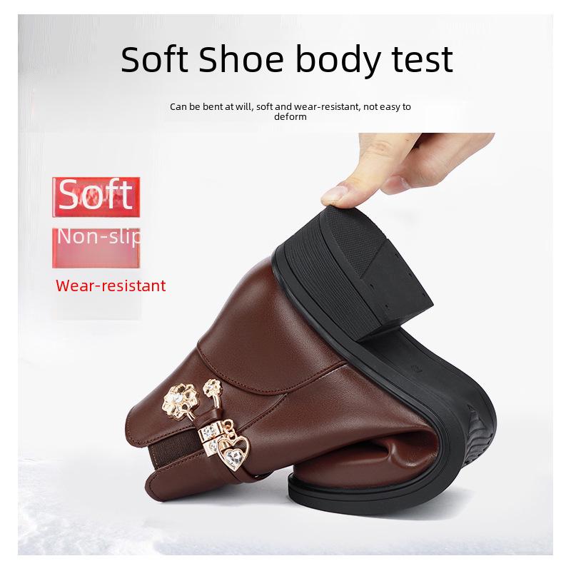 Dámské bavlněné kotníkové boty: Měkká kůže, nízký podpatek, plus samet na podzim a zimu 2021