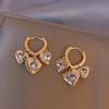 Boucles d'oreilles pendantes en forme de cœur à double couche de luxe pour femmes, bijoux de mariage coréen en cristal strass