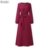 ZANZEA Women Muslim Casual Round Neck Long Sleeve Loose Dress