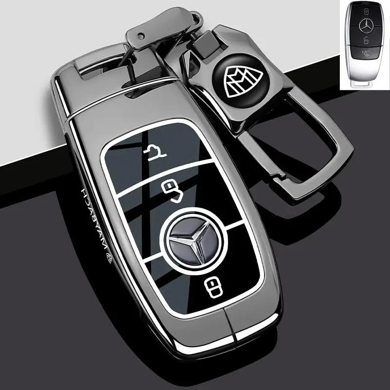PZQ2   Alloy Style Car Key Case Cover Shell For Mercedes Benz A C E S G Class GLC CLE CLA GLB GLS W177 W205 W213 W222 X167 AMG Keychain