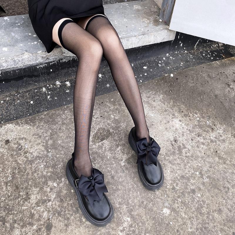 Ultra Thin Japanese Cute Women Over Knee Anti Snag Solid Stockings