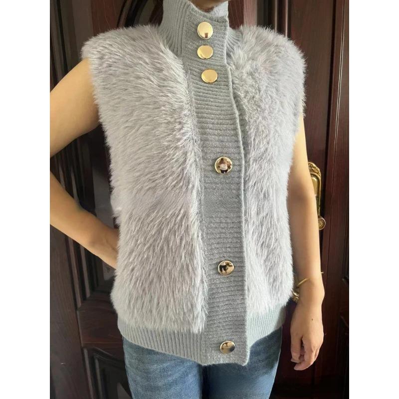 2023 Autumn Winter Elegant Kintted Vest Coat Women Casual Sleeveless Sweater Solid Thick Warm Coat Jacker Female Outwear Chic