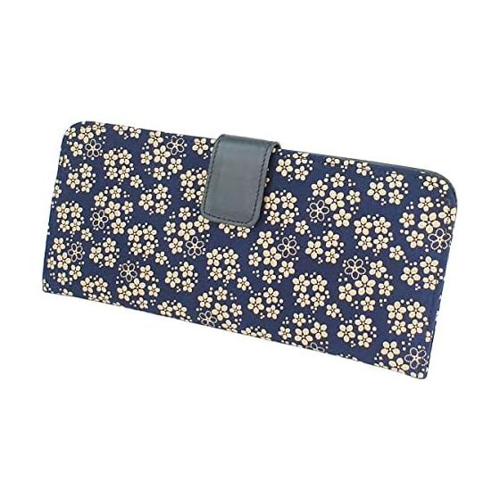 Inden-ya Inden Long Wallet Thin Deer Leather Navy X White Lacquer Forget-Me-Not Pattern 2107-14-181