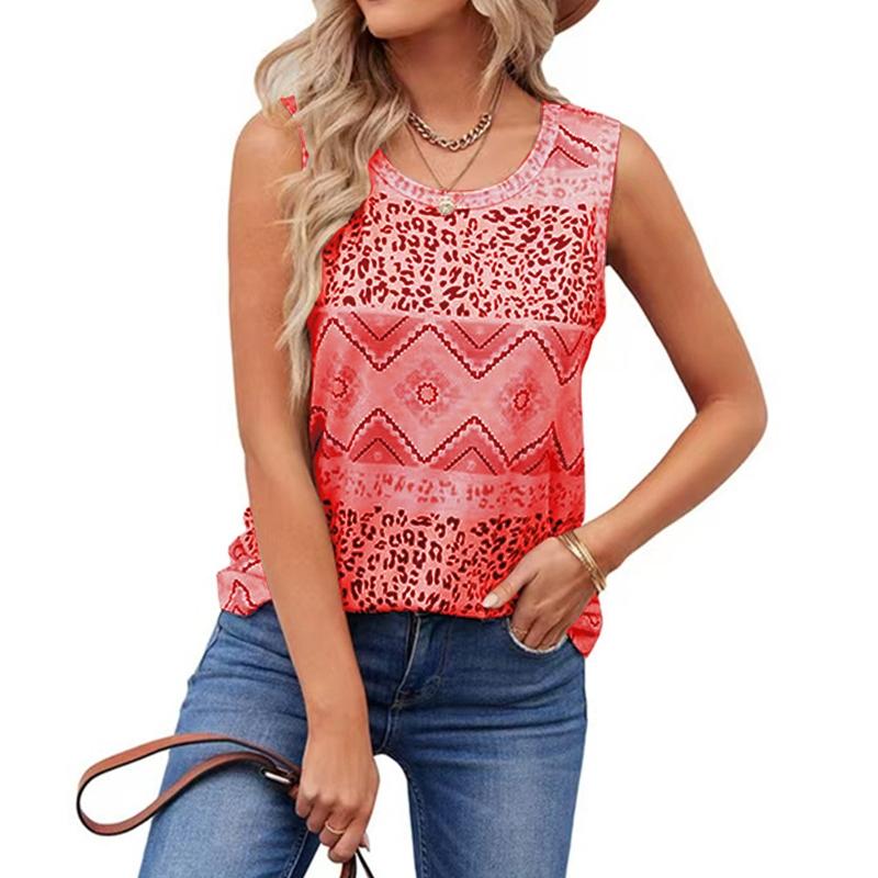 Summer Women's Printed Sleeveless Top Casual and Comfortable I-shaped Vest