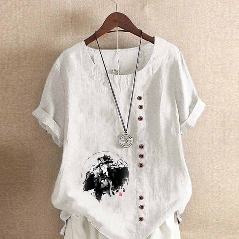 Women's Fashion Cool Man Print Short Sleeve T-shirt Loose Cotton Shirt Casual Loose Summer Blouse Tops Plus Size