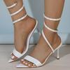 Fashion Large Size Sandals Summer New Pointy Open Toe Line with Snakelike Winding Anti-slip Wear-resistant Stiletto Heels