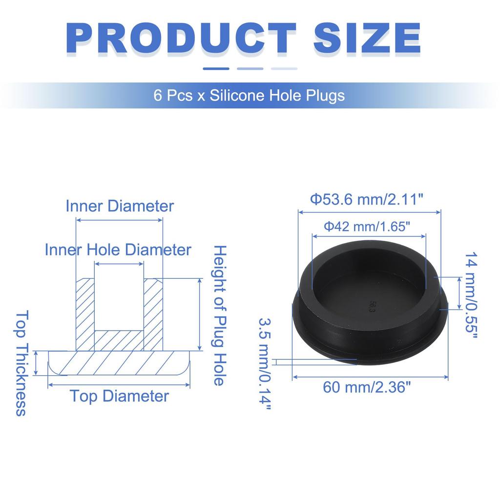 uxcell 6-Piece T-Shaped Silicone Plugs, 52mm2.05" Diameter, Elastic Waterproof Silicone Plugs, Reusable Bottle Stopper Sealing Round Hole Plugs, Black