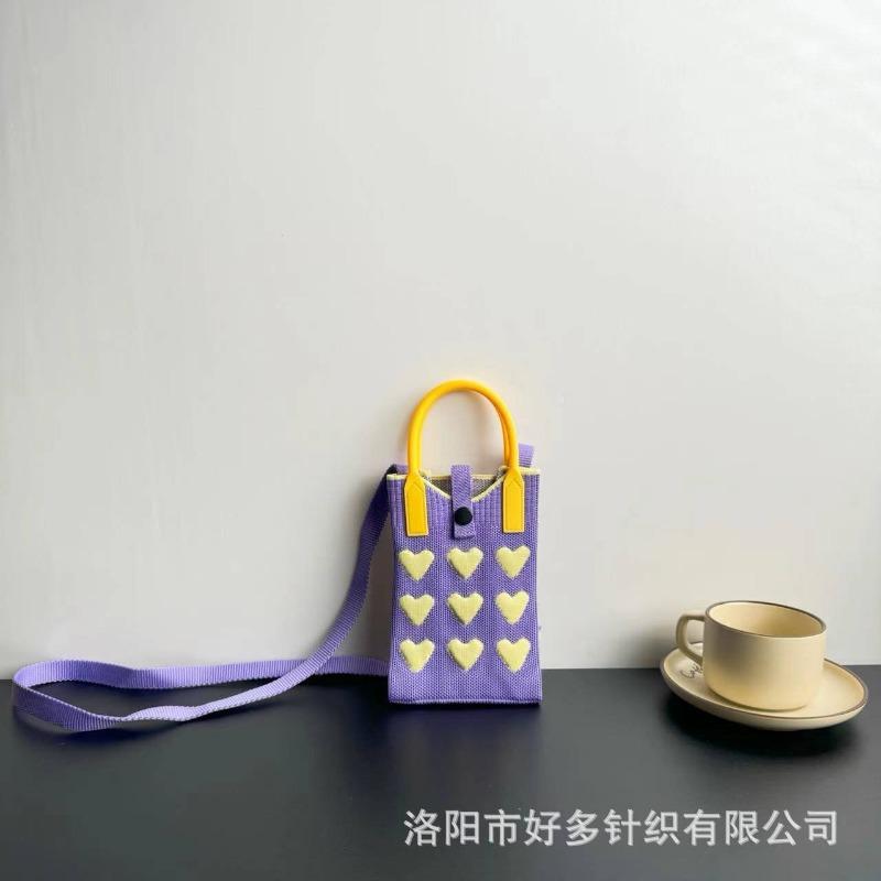 New Love Mobile Phone Bag High-end Knitted Bag Popular Cartoon Cute Portable Storage Messenger Bag