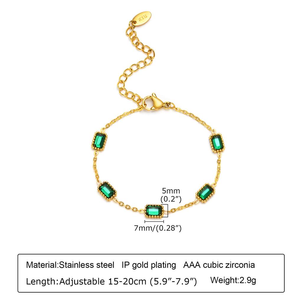 Stainless Steel Gold Green Zircon Stacked Bracelet Women, Titanium Steel Accessories Personalized Fashion Jewelry