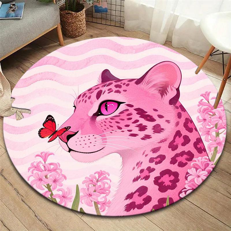 

Pinkleopard Round Area Rug,Carpet Rug for Living Room Bedroom Sofa Playroom Decor,Non-slip Floor Mat 80cmx80cm