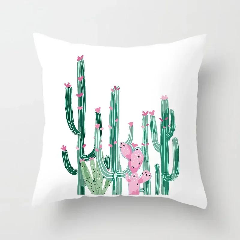Tropical Cactus Summer Plants Pattern Double-sided Printed Pillow Cover Short Plush Suitable Living Sofas Throw Cushion Cover