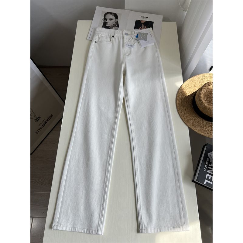 

Брюки Король со всех сторон ~! Турция Импортная Ткань Белый Деним с Высокой Посадкой Женские Новинка Узкая Версия Прямые Брюки White EUR26