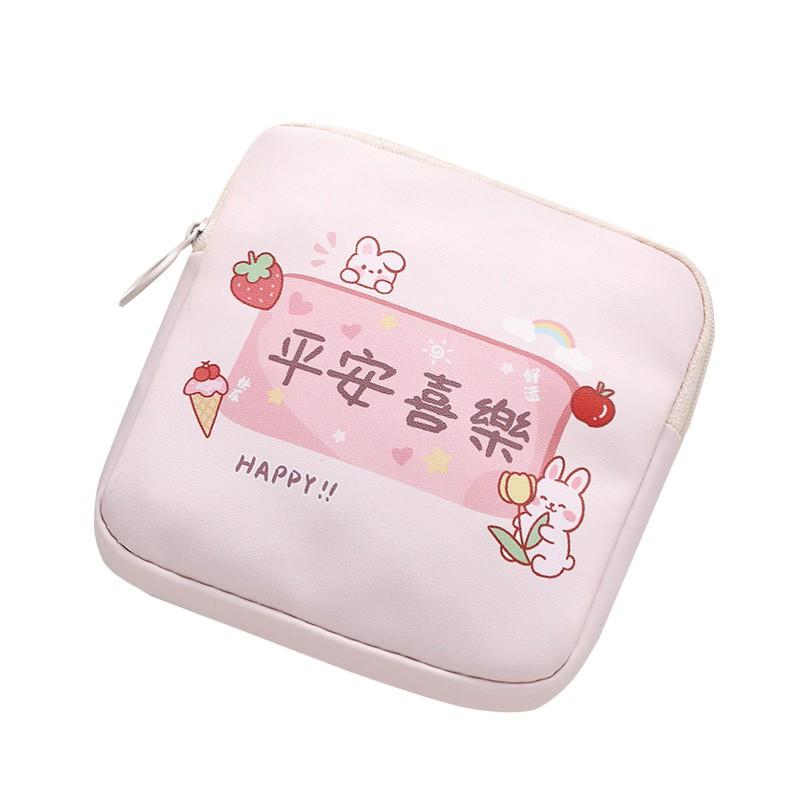 Cute Cartoon Sanitary Pad Organizer Pouch Women Multipurpose Makeup Bag Travel Storage Case With Zipper