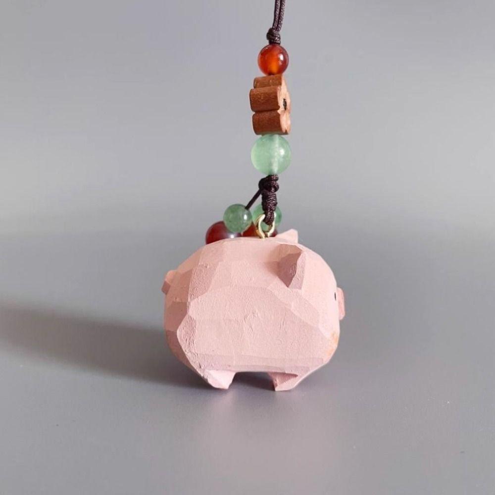 Weave Rope Carved Pig Dolls Pendant Beads Car Keyring Fashion Wooden Pig Keychain  Students