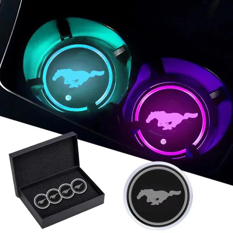 Car Logo LED Luminous Water Cup Coaster Colorful Coaster Lamps for Ford Mustang Shelby GT 350 500 Cobra 2005 2009 2014 2015 2018
