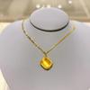 Zhou Family Small Yellow Sugar Cube Necklace with Gold Brushed Finish On Square Link Chain and Imitation Vietnamese Sand Gold Pendant