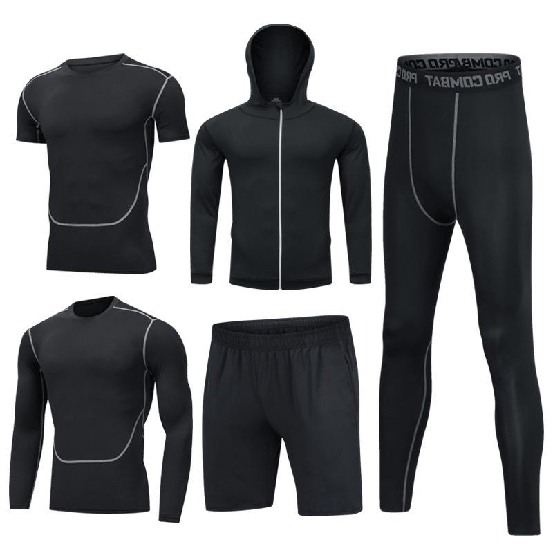 Pánské rychleschnoucí sportovní oblečení z ledového hedvábí s těsným střihem: Set s krátkým rukávem a pětibodovými kalhotami na letní fitness a běh