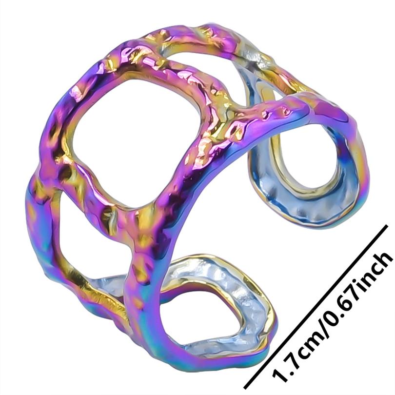 2025 Trend Simple Geometry Hollow Quadrilateral Stainless Steel Rings For Women Men Accessories Opening Adjustable Ring Party