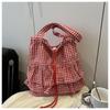 Women Plaid Ruffled Drawstring Sleeveless Cami Top