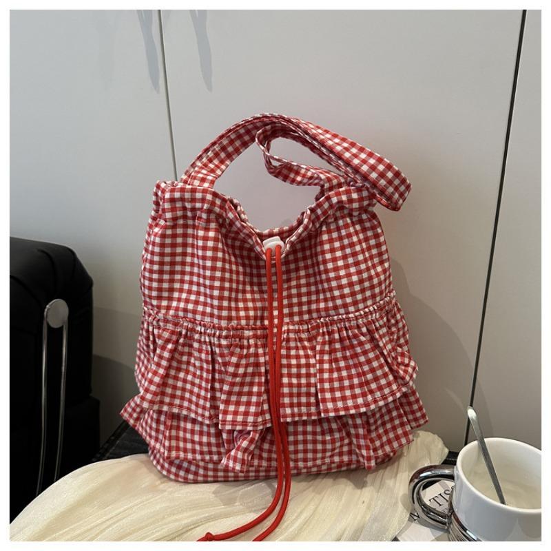 Women Plaid Ruffled Drawstring Sleeveless Cami Top