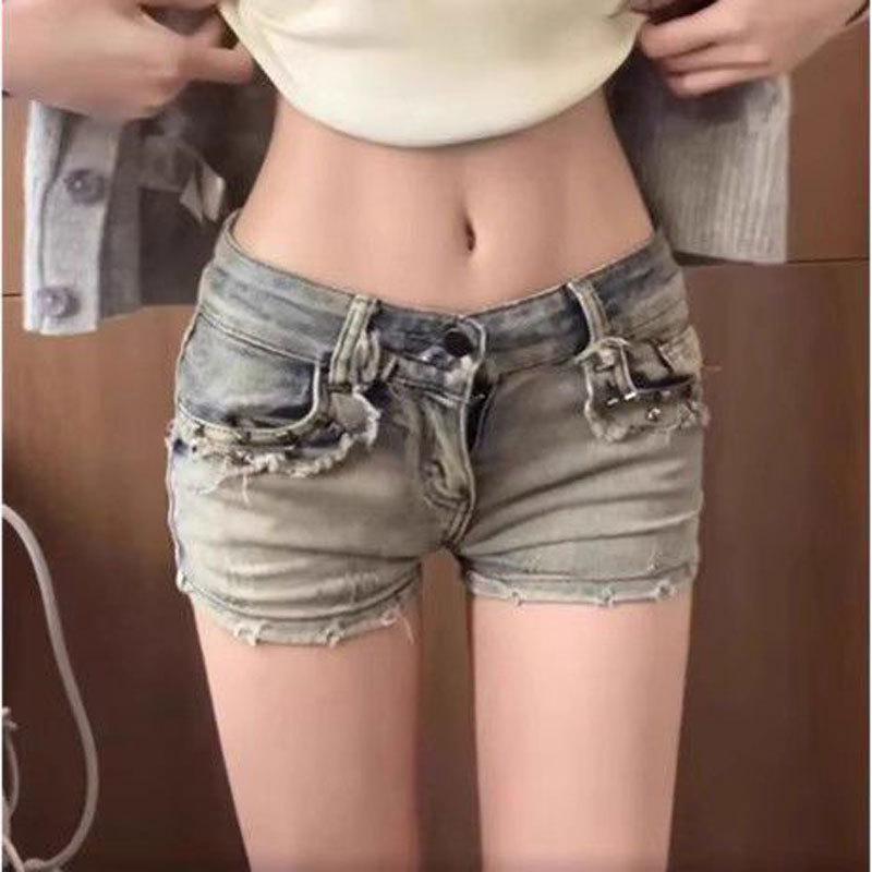 Dames Retro Blauwe High Street Lage Taille Denim Shorts