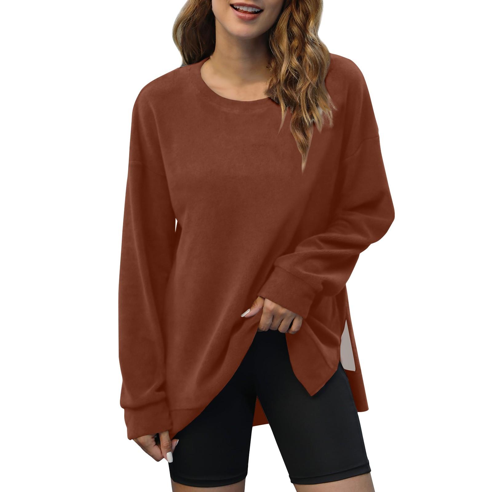 

Женская мода однотонный пуловер с v-образным вырезом и круглым вырезом с длинным рукавом и длинными рукавами XXL кофейный